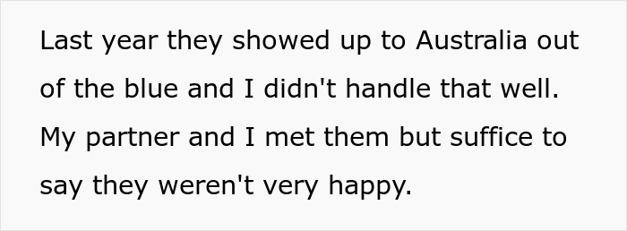 Text excerpt about dealing with difficult family visit, related to being held hostage at parents' place situation.