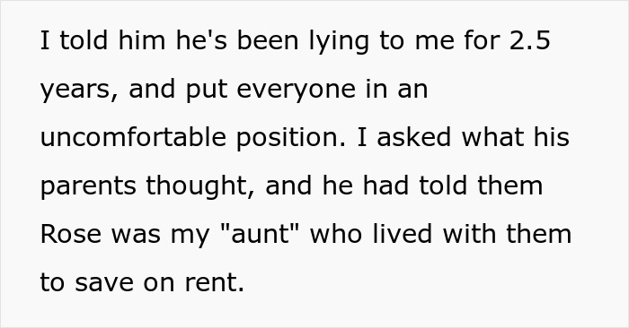 Text excerpt highlighting a woman confronting fianc&eacute;&rsquo;s long-term lie about her family during a holiday dinner.