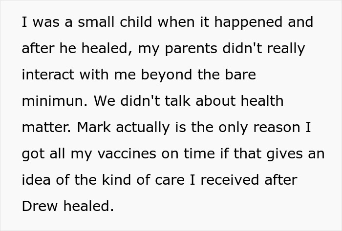 Text excerpt discussing a woman’s experience living as spare parts for her brother and her lifetime of sacrifice. Text excerpt discussing a woman’s experience living as spare parts for her brother and her lifetime of sacrifice.