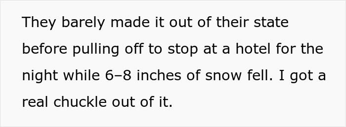 Text excerpt showing a humorous story about a couple stuck in a storm, leading to wedding venue changes.