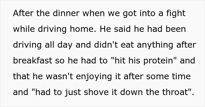 Guy struggling to control his hunger as he rips through a turkey, girlfriend embarrassed in front of family.