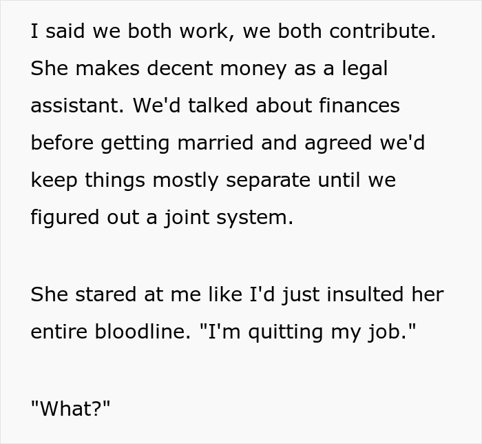 Text excerpt illustrating a marriage falling apart as the wife treats husband like an ATM machine without shame.