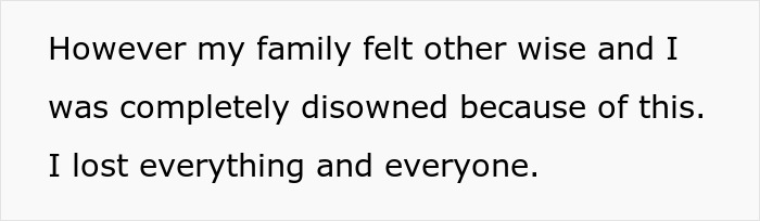 Text excerpt about a man disowned by his family, expressing feelings of loss and disownment.