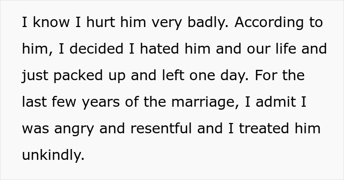 Alt text: Text excerpt reflecting a woman&rsquo;s regret and reality check after divorce, discussing feelings of anger and resentment.