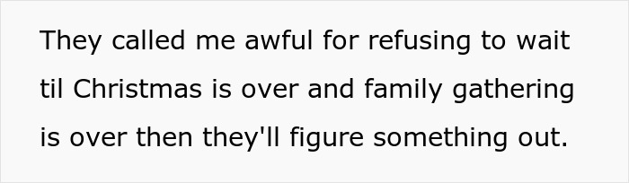 Text on a white background stating frustration about family delays in resolving a cruel prank involving a cousin.