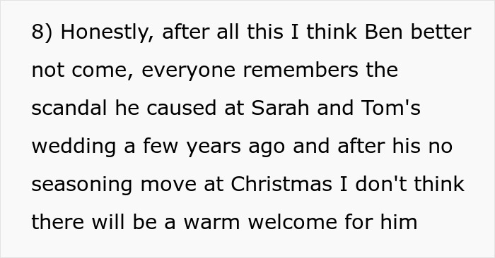 Text excerpt discussing a picky eater demanding brother&rsquo;s in-laws change the entire Christmas menu and facing a reality check.