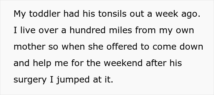 Text excerpt about toddler recovering after surgery, illustrating MIL poisons family dog controversy in family conflict story.