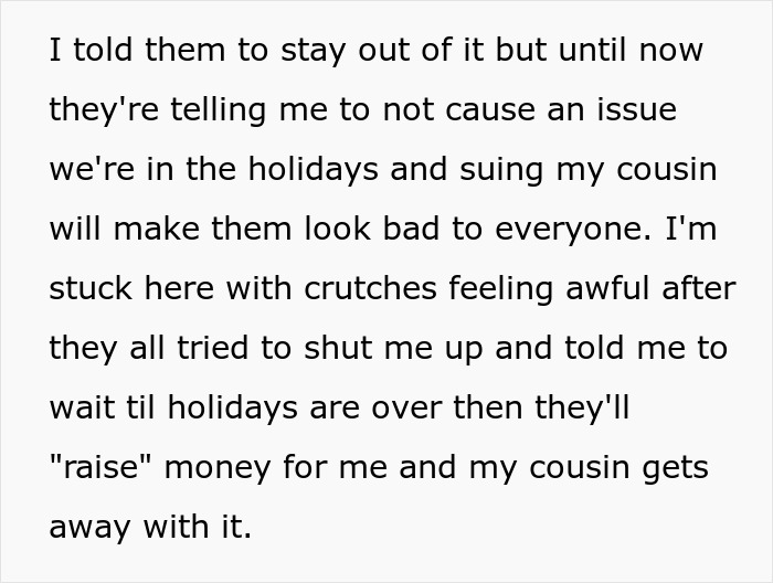 Text excerpt about a man dealing with family tension over a cruel prank and his cousin&rsquo;s refusal to pay.
