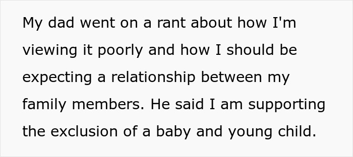 Text excerpt discussing a dad cutting off late wife&rsquo;s family then demanding they welcome his new baby while teen calls him out.