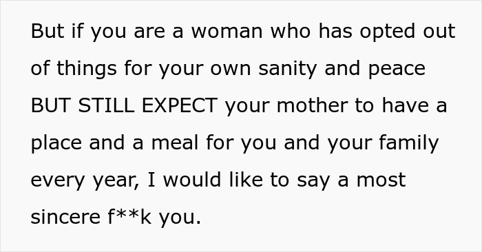 Text criticizing adults who claim feminism but leave the labor of Christmas preparations to moms, highlighting feminist expectations.