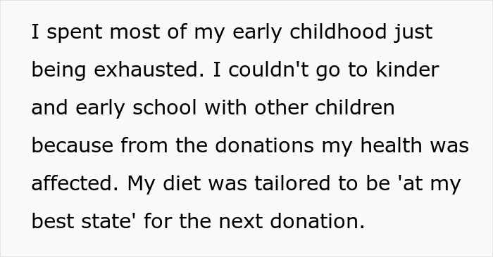 Text excerpt showing a woman’s early childhood affected by being conceived as spare parts for her brother. Text excerpt showing a woman’s early childhood affected by being conceived as spare parts for her brother.