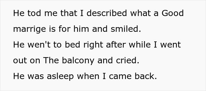 Text showing a woman describing how her marriage fell apart within two weeks after her husband ruined their wedding.