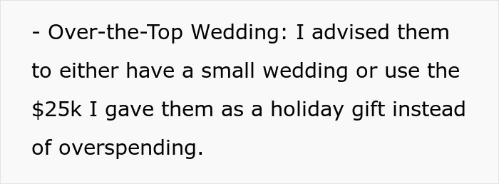 Forum screenshot about a $25k gift and wedding advice, brother-money-wife-family conflict over overspending