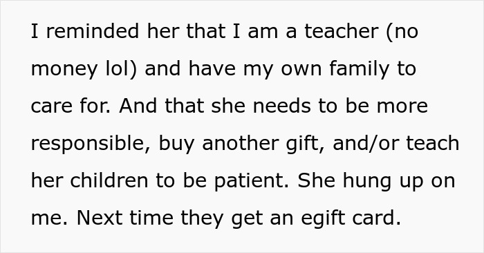 Text message showing a woman thinking she deserves another Christmas gift after opening one early and getting a reality check.
