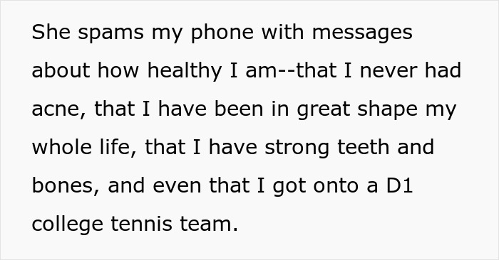 Text excerpt discussing parents lied about allergies and false health claims about strong teeth and athletic achievements.