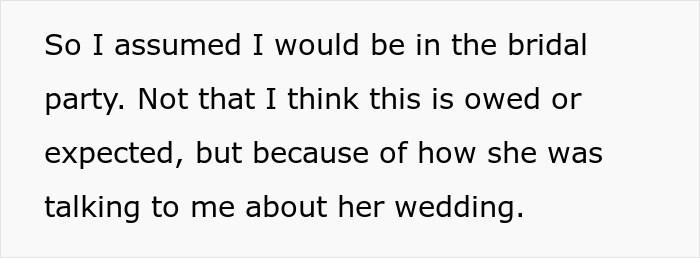Text excerpt about bridal party assumptions during a wedding dress shopping trip turns into a painful friendship wake-up call. Text excerpt about bridal party assumptions during a wedding dress shopping trip turns into a painful friendship wake-up call.