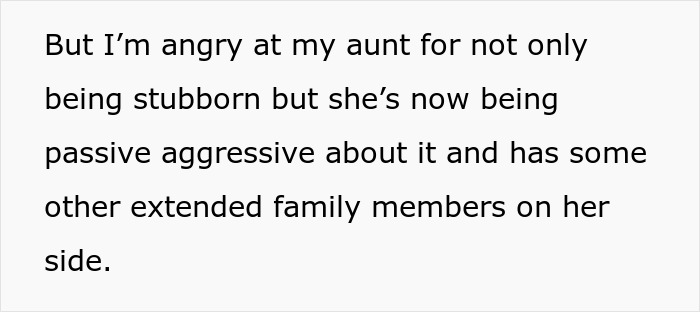 Text about family conflict expressing anger at aunt&rsquo;s stubbornness and passive-aggressive behavior, no vegan options Christmas Eve dinner.