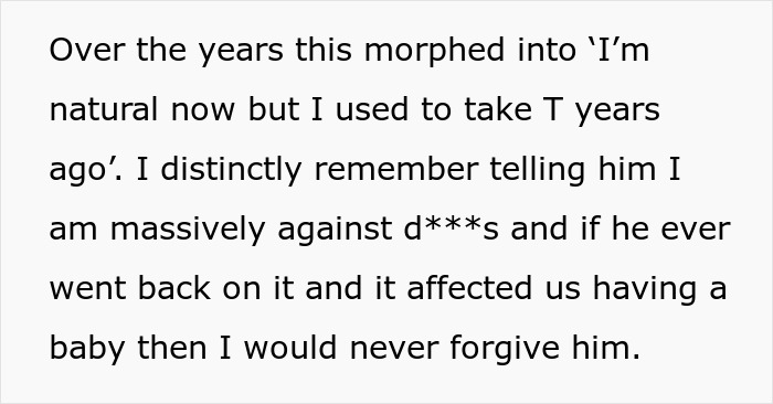 Excerpt from a woman confronting her husband about risking their future child’s health by lying about past behavior. Excerpt from a woman confronting her husband about risking their future child’s health by lying about past behavior.