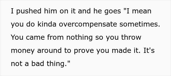Text excerpt showing a boyfriend laughing off claims his girlfriend spends to prove herself, leading to a canceled Hawaii trip.