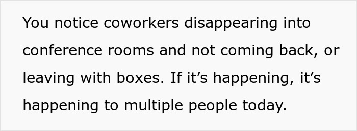 Text highlighting subtle red flags indicating job insecurity, like coworkers disappearing or leaving with boxes. Text highlighting subtle red flags indicating job insecurity, like coworkers disappearing or leaving with boxes.