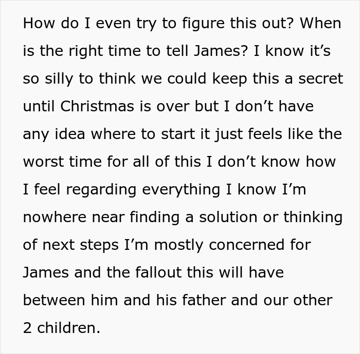 Text discussing confusion and concern over paternity involving a man unsure if affair partner's baby is his child or grandchild.