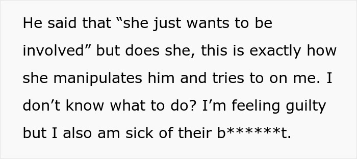 Text excerpt showing a wife feeling manipulated and frustrated as her husband won&rsquo;t stand up to his mother.