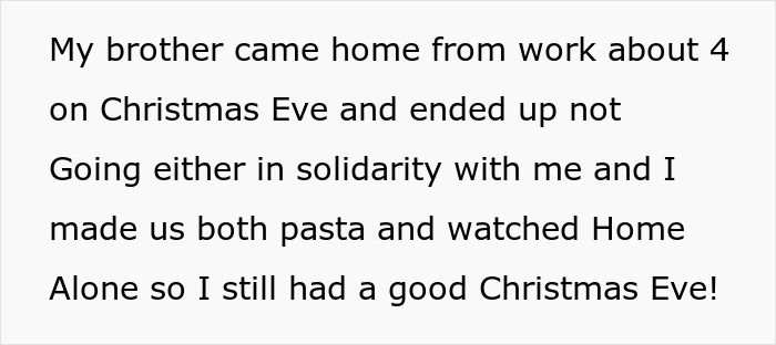 Brother makes pasta on Christmas Eve with no vegan options Christmas Eve dinner, watching Home Alone together.