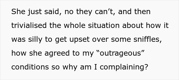 Text excerpt from a family discussion highlighting conflict about childcare and moving out challenges at age 23.