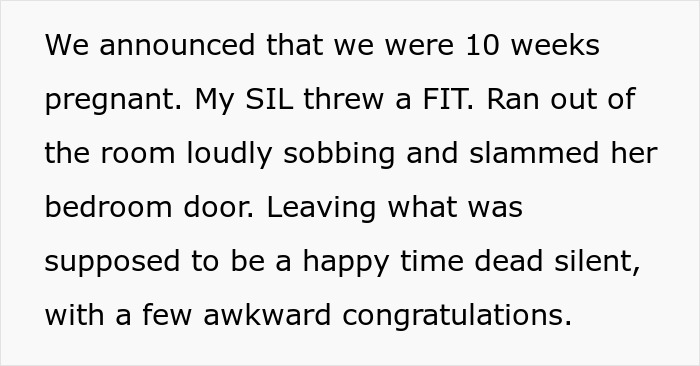 Text excerpt about family tension after pregnancy news, illustrating woman hospitalized after family intervention over obsession.