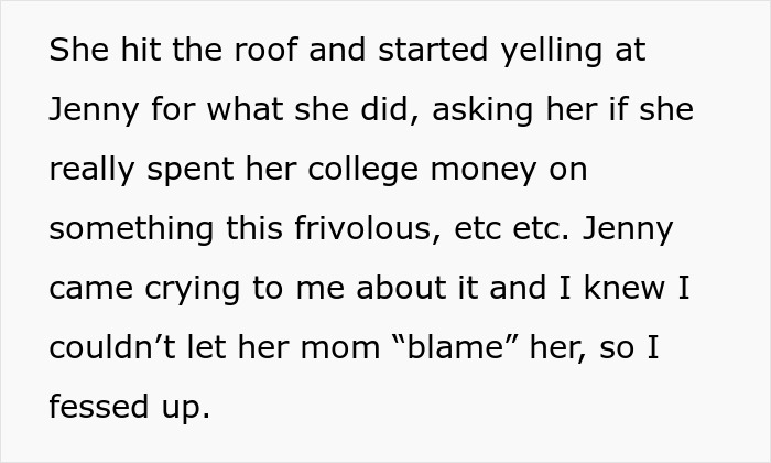 Text excerpt about aunt paying niece for a tummy tuck causing family drama and emotional conflict.