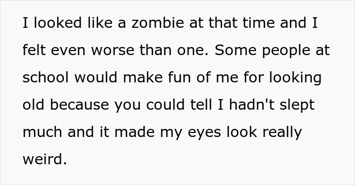 Exhausted teen quote on white background about looking like a zombie, feeling worse, and being teased for sleepless eyes. Exhausted teen quote on white background about looking like a zombie, feeling worse, and being teased for sleepless eyes.