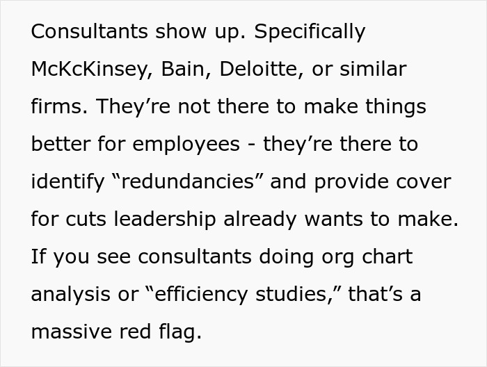 Consultants conducting efficiency studies and org chart analysis signal subtle red flags your job may not be safe. Consultants conducting efficiency studies and org chart analysis signal subtle red flags your job may not be safe.