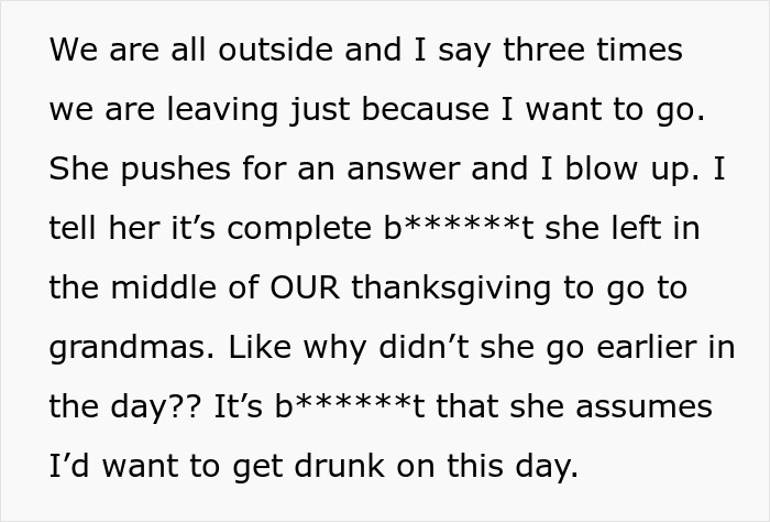 Text showing a woman feeling like she ruined Thanksgiving after blowing up at family for leaving dinner early. Text showing a woman feeling like she ruined Thanksgiving after blowing up at family for leaving dinner early.