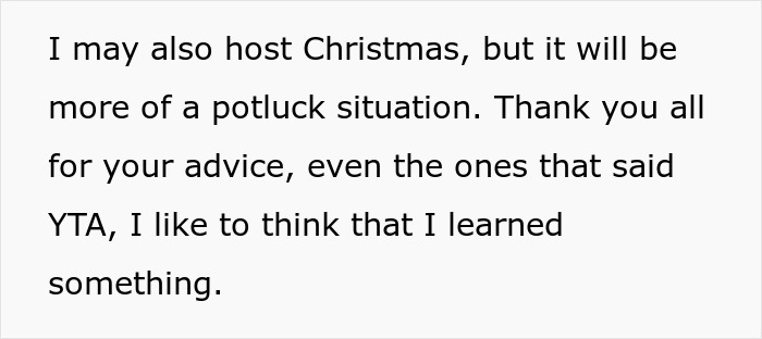 Text excerpt from a Thanksgiving host sharing thoughts after family clears all leftovers, leaving an empty fridge.