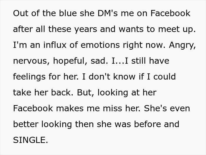 Man left without closure feeling emotional after fiancé disappears before wedding, then reconnects 16 years later on Facebook.