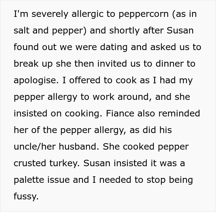 Text describing a revengeful daughter-in-law discovering a promotion consideration leading to the unhinged MIL losing her job.