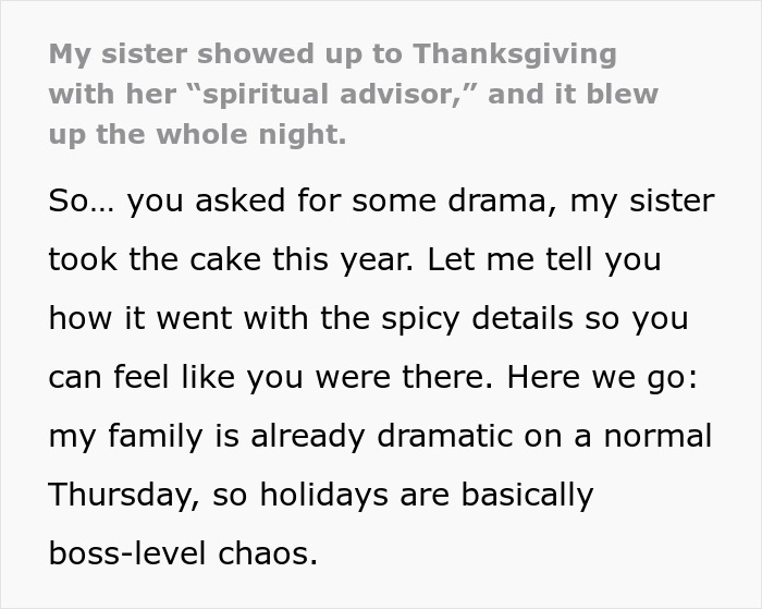 Sister&rsquo;s barefoot spiritual advisor creates comical chaos at Thanksgiving, leading to a dramatic family fallout and being kicked out.