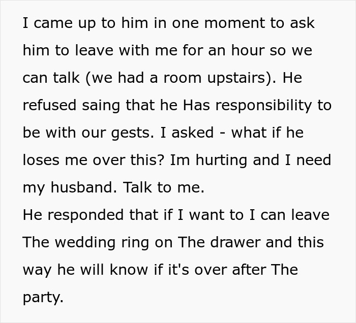 Woman detailing how her marriage fell apart within two weeks after her husband ruined their wedding party.