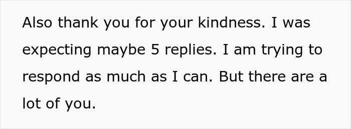 Text on a plain background expressing gratitude for kindness and explaining the challenge of replying to many messages.