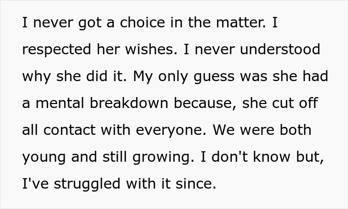 Text describing a man left without closure after his fiancé disappears before their wedding and he struggles with it for years.