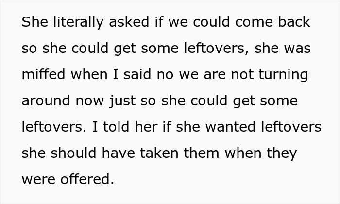 Entitled Thanksgiving guest demands leftovers the next day after leaving without saying goodbye at the holiday gathering. Entitled Thanksgiving guest demands leftovers the next day after leaving without saying goodbye at the holiday gathering.
