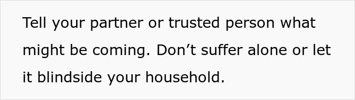 Text on a light gray background advising to tell a partner or trusted person to avoid being blindsided about job safety red flags. Text on a light gray background advising to tell a partner or trusted person to avoid being blindsided about job safety red flags.