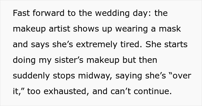 Makeup artist pretending to be sick on wedding day, wearing mask and stopping makeup halfway due to exhaustion
