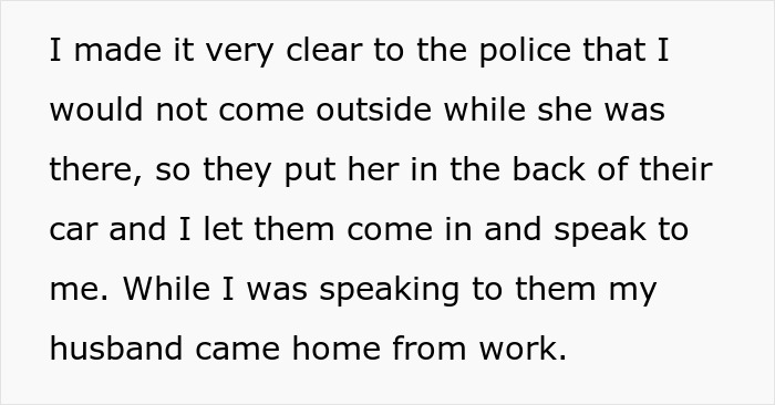 Text excerpt describing a woman taking out a restraining order against her mother-in-law after years of marriage.