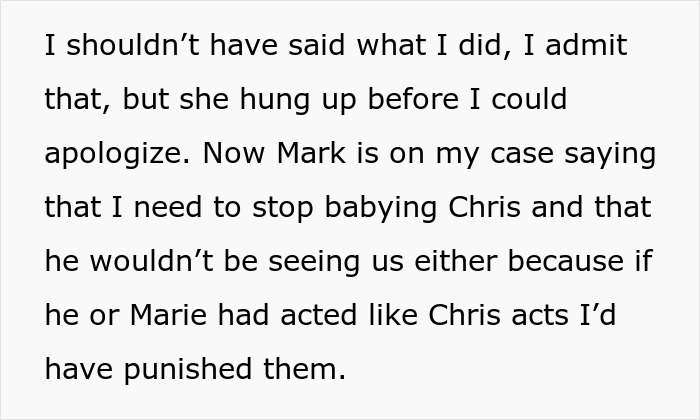 Text excerpt from a family dispute about a son&rsquo;s tantrum and being spoiled during Hanukkah gift discussions.