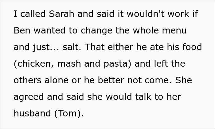 Text excerpt from picky eater demanding brother&rsquo;s in-laws change entire Christmas menu as part of a family discussion.