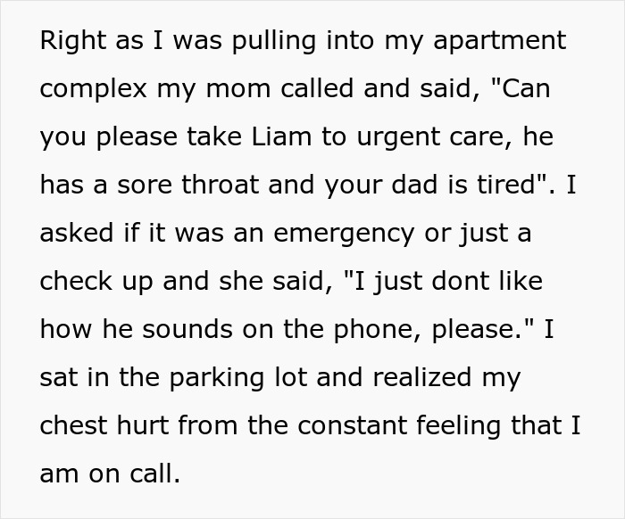 Text showing a woman bends over backwards to care for autistic brother while dealing with entitled parents demanding more. Text showing a woman bends over backwards to care for autistic brother while dealing with entitled parents demanding more.