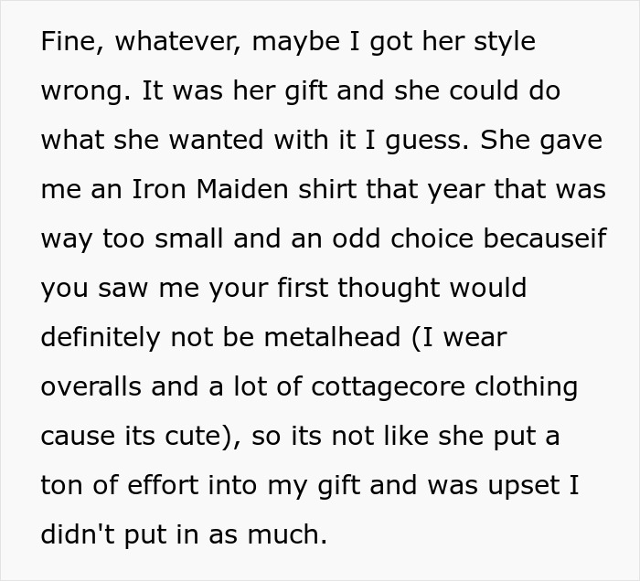 Text discussing a woman upset about her son’s partner giving gifts despite being asked not to receive tacky little trinkets. Text discussing a woman upset about her son’s partner giving gifts despite being asked not to receive tacky little trinkets.