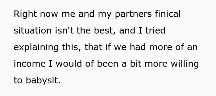 Text message conversation discussing financial struggles and willingness to babysit children for family.