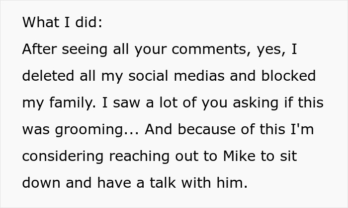 Text message about deleting social media and blocking family after discovering groom's betrayal before wedding vows.